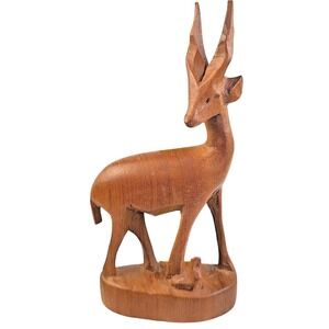 Vintage Hand Carved Wooden Antelope Gazelle Figurine African Art Sculpture 7" De